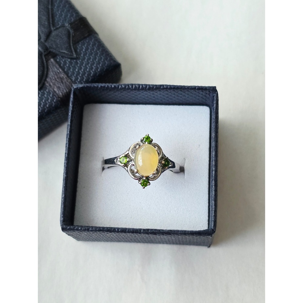 Sterling Silver 925 Opal and Chrome Diopside Ring Size 7.25 with Gift Box